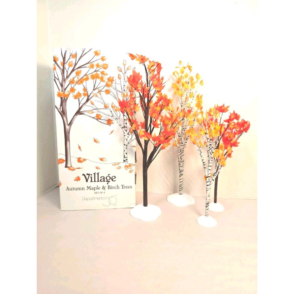 Retired DEPT 56 Village Accessories Autumn Maple & Birch Tree (4) NOB 52655 1996